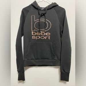 Bebe Sport Logo Hoodie Black & Rose Gold Size Small